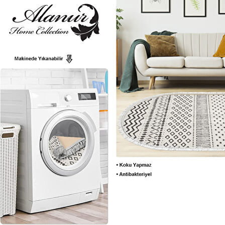 Dekoreko Kaymaz Taban Djt Salon Halısı Yıldız Deri Saçaklı Oval İskandinav F5086