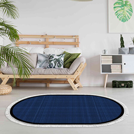 Alanur Home Kaymaz Taban Djt Banyo Mutfak Salon Halı  Trend Saçaklı Oval Dokuma Desen E5007