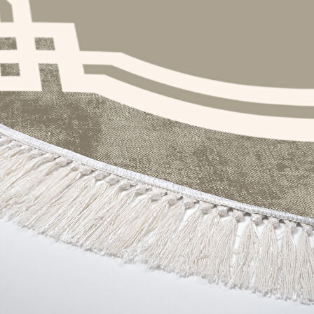 Dekoreko Kaymaz Taban Djt Mutfak Halısı Yıldız Deri Saçaklı Yuvarlak Modern 657M