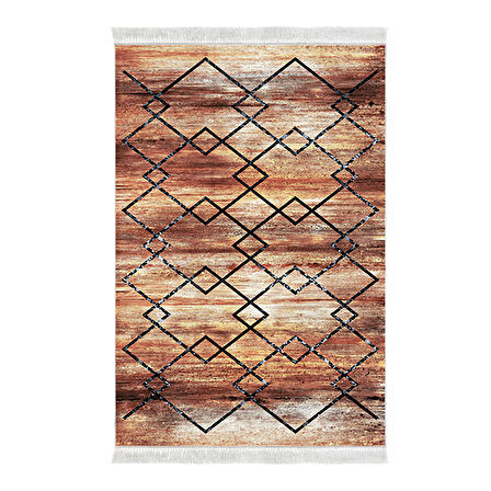 Dekoreko Kaymaz Taban Djt Salon Halısı Yıldız Deri Saçaklı Modern M5006