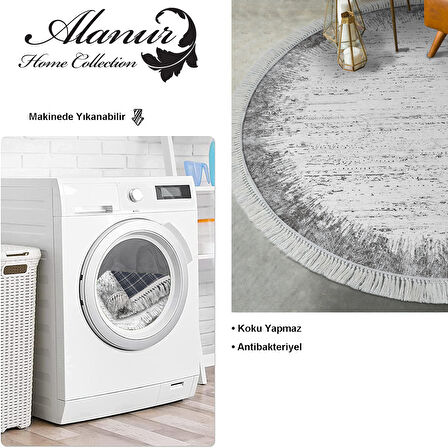 Dekoreko Kaymaz Taban Djt Salon Halısı Star Pamuk Saçaklı Yuvarlak Modern 1342