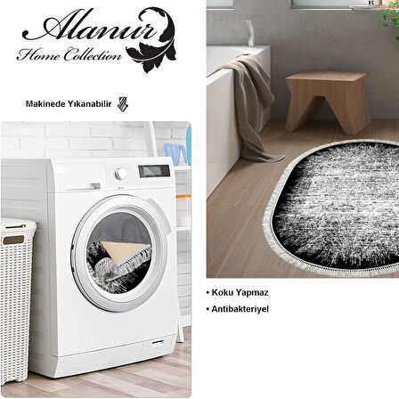 Dekoreko Kaymaz Taban Djt Banyo Halısı Yıldız Deri Saçaklı Oval Modern 1342