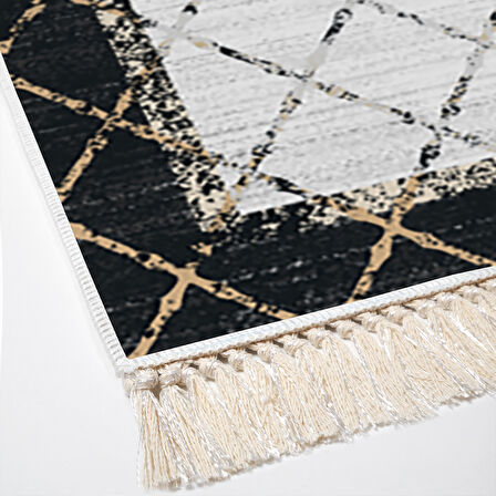 Dekoreko Kaymaz Taban Djt Mutfak Halısı Yıldız Deri Saçaklı Modern M5129