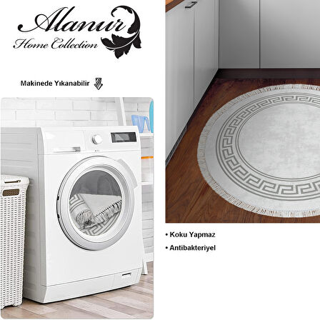 Dekoreko Kaymaz Taban Djt Mutfak Halısı Trend Saçaklı Yuvarlak Modern 626M