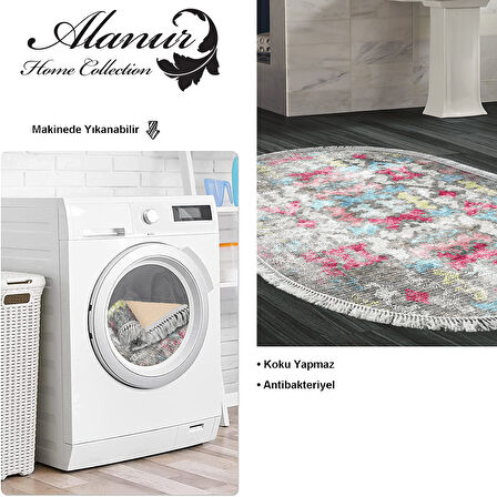 Dekoreko Kaymaz Taban Djt Banyo Halısı Yıldız Deri Saçaklı Oval Modern F5138