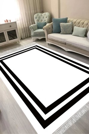 Dijital Baskılı Dikdörtgen Salon Halısı | Kaymaz Yıkanabilir | Keçe Taban Saçaklı | Geometrik | 1696