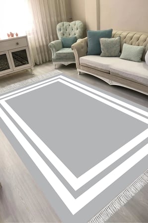Dijital Baskılı Dikdörtgen Salon Halısı | Kaymaz Yıkanabilir | Keçe Taban Saçaklı | Geometrik | 1696