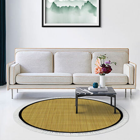 Alanur Home Kaymaz Taban Djt Banyo Mutfak Salon Halı Yıldız Deri Saçaklı Yuvarlak Dokuma Desen E5007