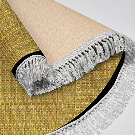 Alanur Home Kaymaz Taban Djt Banyo Mutfak Salon Halı Yıldız Deri Saçaklı Yuvarlak Dokuma Desen E5007