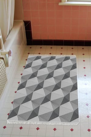 Kaymaz Dijital Mutfak & Salon Halı Trend Saçaklı Geometrik E5010