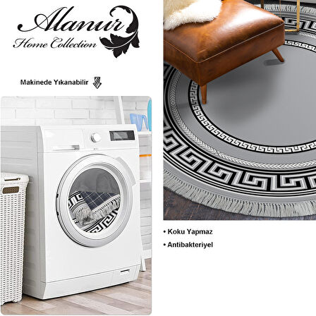 Dekoreko Kaymaz Taban Djt Salon Halısı Star Pamuk Saçaklı Yuvarlak Modern 651M