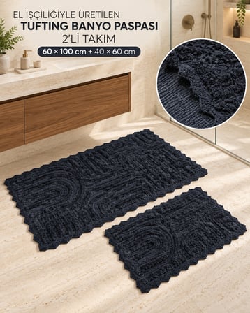 Alanur Bodrum Tufting Cotton Pamuklu El Işi Örgülü 2 li Paspas 113
