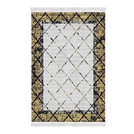 Dekoreko Kaymaz Taban Djt Salon Halısı Yıldız Deri Saçaklı Modern M5129