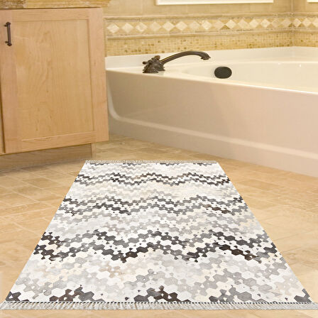 Dekoreko Kaymaz Taban Djt Banyo Halısı Trend Saçaklı Modern 1675