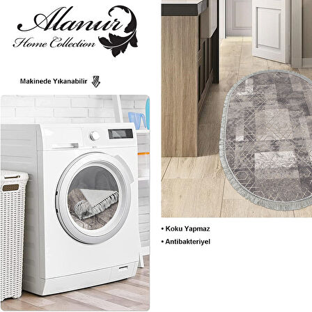 Dekoreko Kaymaz Taban Djt Mutfak Halısı Trend Saçaklı Oval İskandinav F5132