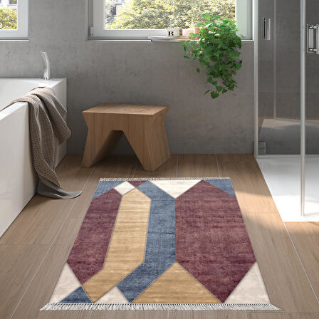 Dekoreko Kaymaz Taban Djt Banyo Halısı Yıldız Deri Saçaklı Modern S6506