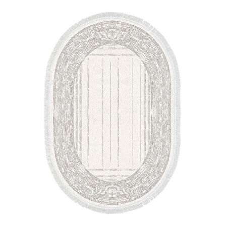 Dekoreko Kaymaz Taban Djt Banyo Halısı Yıldız Deri Saçaklı Oval Modern M5076