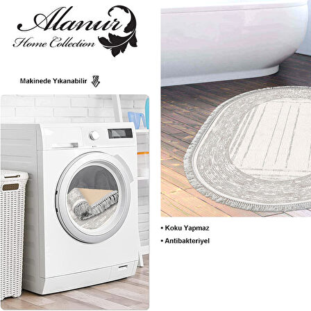 Dekoreko Kaymaz Taban Djt Banyo Halısı Yıldız Deri Saçaklı Oval Modern M5076