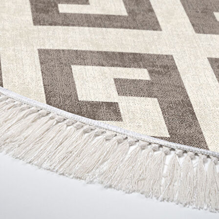 Dekoreko Kaymaz Taban Djt Mutfak Halısı Trend Saçaklı Yuvarlak Modern 606M