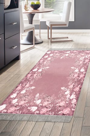 Dijital Baskılı Dikdörtgen Salon Halısı | Kaymaz Yıkanabilir | Keçe Taban Saçaklı | Çiçekli | P1388