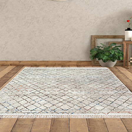 Dekoreko Kaymaz Taban Djt Salon Halısı Star Pamuk Saçaklı İskandinav Al1103