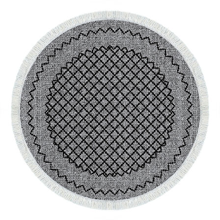 Dekoreko Kaymaz Taban Djt Salon Halısı Trend Saçaklı Yuvarlak Modern M5001