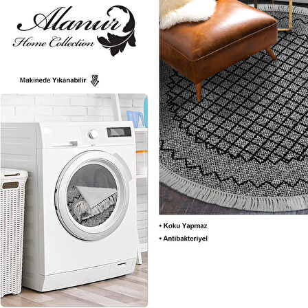 Dekoreko Kaymaz Taban Djt Salon Halısı Trend Saçaklı Yuvarlak Modern M5001