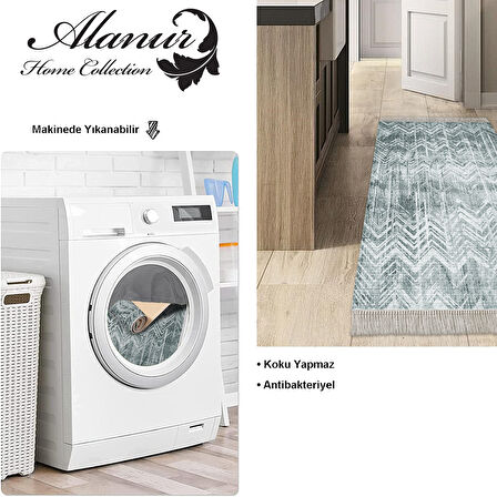 Dekoreko Kaymaz Taban Djt Mutfak Halısı Yıldız Deri Saçaklı İskandinav F5083