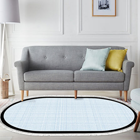 Alanur Home Kaymaz Taban Djt Banyo Mutfak Salon Halı Star Pamuk Saçaklı Oval Dokuma Desen E5007