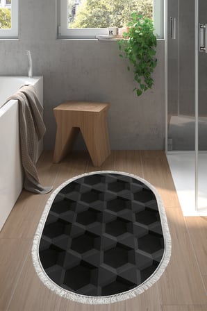 Kaymaz Dijital Mutfak & Salon Halı Star Pamuk Saçaklı Oval Geometrik E5016