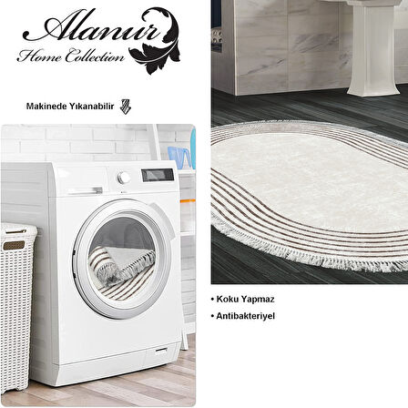 Dekoreko Kaymaz Taban Djt Banyo Halısı Trend Saçaklı Oval Modern M5142