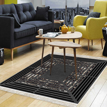 Dekoreko Kaymaz Taban Djt Salon Halısı Yıldız Deri Saçaklı Modern M5132