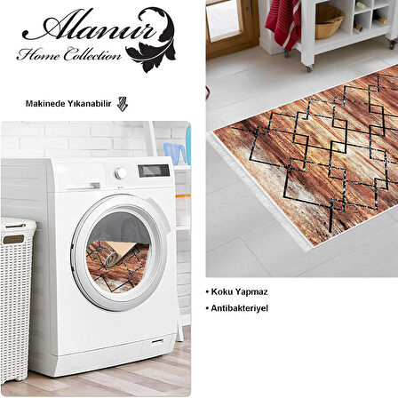 Dekoreko Kaymaz Taban Djt Mutfak Halısı Yıldız Deri Saçaklı Modern M5006