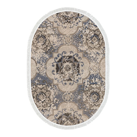 Dekoreko Kaymaz Taban Djt Banyo Halısı Trend Saçaklı Oval Modern 1903M