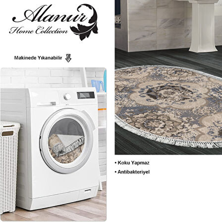 Dekoreko Kaymaz Taban Djt Banyo Halısı Trend Saçaklı Oval Modern 1903M