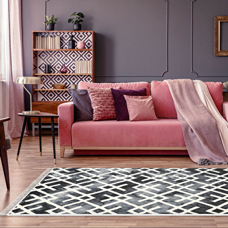 Dekoreko Kaymaz Taban Djt Salon Halısı Yıldız Deri Saçaklı İskandinav S5039