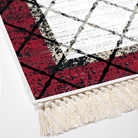 Dekoreko Kaymaz Taban Djt Mutfak Halısı Star Pamuk Saçaklı Modern M5129