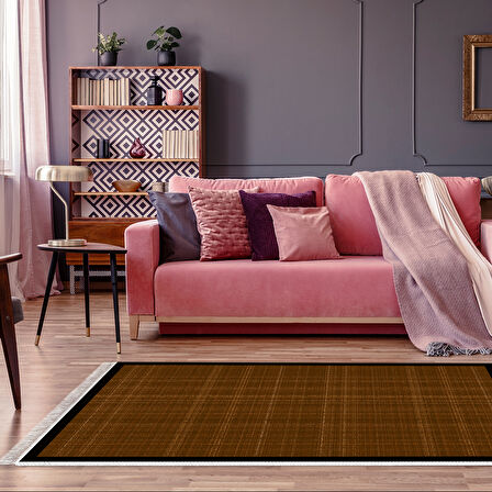 Alanur Home Kaymaz Taban Djt Banyo Mutfak Salon Halı  Trend Saçaklı Dokuma Desen E5007