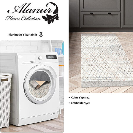 Dekoreko Kaymaz Taban Djt Mutfak Halısı Yıldız Deri Saçaklı İskandinav F5079