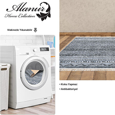 Dekoreko Kaymaz Taban Djt Salon Halısı Yıldız Deri Saçaklı İskandinav F5087