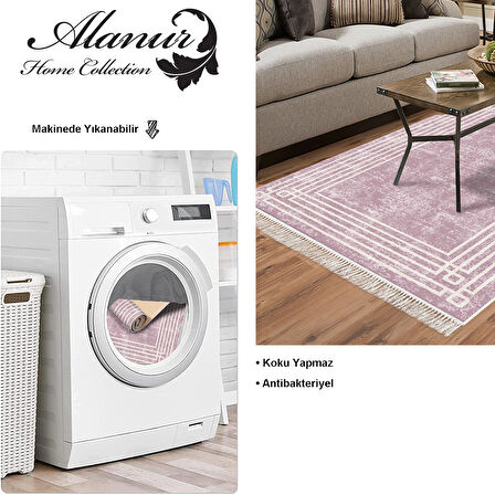 Dekoreko Kaymaz Taban Djt Salon Halısı Yıldız Deri Saçaklı Modern M5142