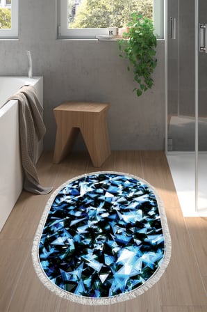 Kaymaz Dijital Mutfak & Salon Halı Trend Saçaklı Oval Geometrik E5012