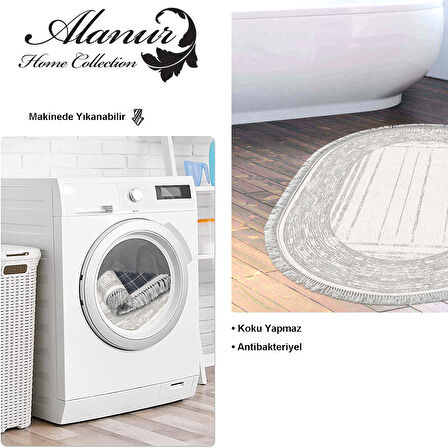 Dekoreko Kaymaz Taban Djt Banyo Halısı Star Pamuk Saçaklı Oval Modern M5076