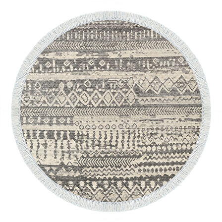 Dekoreko Kaymaz Taban Djt Salon Halısı Star Pamuk Saçaklı Yuvarlak İskandinav F5080