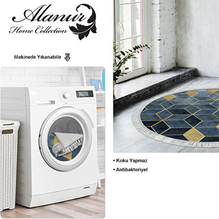 Dekoreko Kaymaz Taban Djt Salon Halısı Trend Saçaklı Yuvarlak İskandinav 2146M