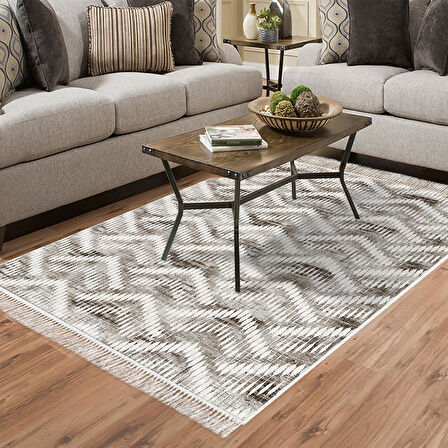 Dekoreko Kaymaz Taban Djt Salon Halısı Yıldız Deri Saçaklı İskandinav F5124