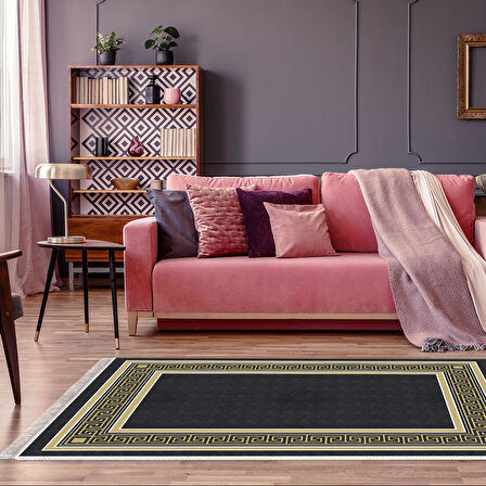 Dekoreko Kaymaz Taban Djt Salon Halısı Yıldız Deri Saçaklı Modern M5140