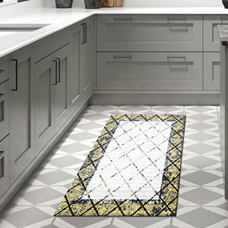 Dekoreko Kaymaz Taban Djt Mutfak Halısı Yıldız Deri Modern M5129