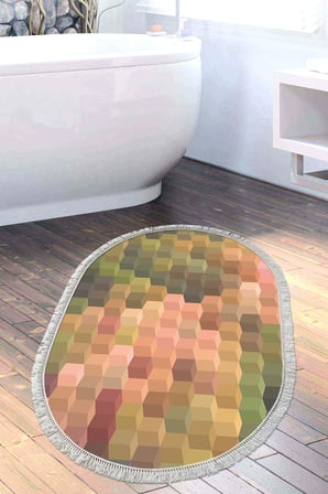 Kaymaz Dijital Mutfak & Salon Halı Trend Saçaklı Oval Geometrik E5014