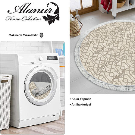 Dekoreko Kaymaz Taban Djt Mutfak Halısı Trend Saçaklı Yuvarlak Modern 757